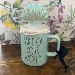 NWT- Rae Dunn “Part of Your World” Mug w/ Lid